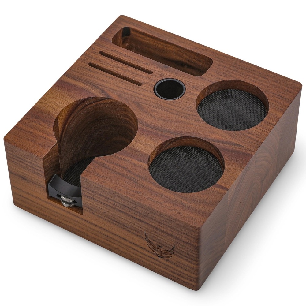 KNODOS Walnut 58mm Espresso Tamper Station Portafilter Holder Organizer Stand